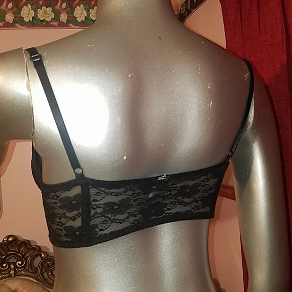 36B black lace sexy goth crop top bustier bra bralette cupped club party small - Picture 6 of 7